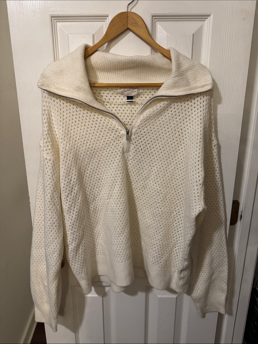 Universal Thread Cream Open-Weave Half-Zip Cowl Sweater